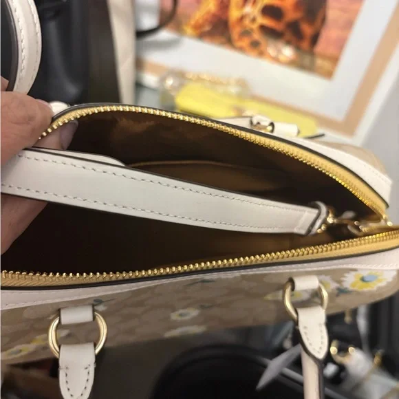 Coach Beige and Yellow Floral Satchel - Picture 3 of 4
